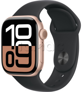 Купить Apple Watch Series 10 // 46мм GPS // Корпус из алюминия цвета "розовое золото", спортивный ремешок черного цвета