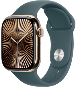 Apple Watch Series 10 // 46мм GPS+Cellular // Корпус из титана золотого цвета, спортивный ремешок цвета "Зеленое озеро"