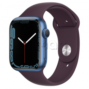 Купить Apple Watch Series 7 // 45мм GPS // Корпус из алюминия синего цвета, спортивный ремешок  цвета «тёмная вишня»