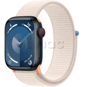 Купить Apple Watch Series 9 // 41мм GPS+Cellular // Корпус из алюминия цвета "темная ночь", спортивный браслет цвета "сияющая звезда"