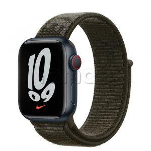 Купить Apple Watch Series 7 // 41мм GPS + Cellular // Корпус из алюминия цвета «тёмная ночь», спортивный браслет Nike цвета «рабочий хаки»