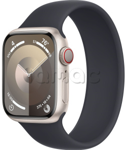 Купить Apple Watch Series 9 // 45мм GPS+Cellular // Корпус из алюминия цвета "сияющая звезда", монобраслет цвета "темная ночь"
