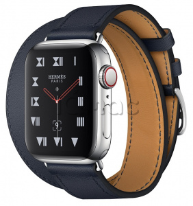 Apple Watch Series 4 Hermès // 40мм GPS + Cellular // Корпус из  нержавеющей стали, ремешок Double Tour из кожи Swift цвета Bleu Indigo