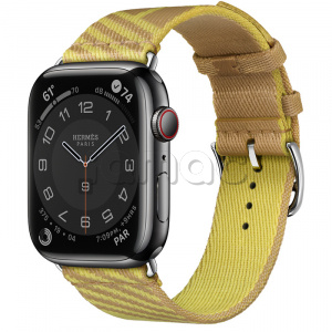 Купить Apple Watch Series 7 Hermès // 45мм GPS + Cellular // Корпус из нержавеющей стали цвета «черный космос», ремешок Hermès Simple Tour Jumping цвета Kraft/Lime
