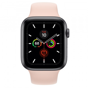 Купить Apple Watch Series 5 // 44мм GPS // Корпус из алюминия цвета «серый космос», спортивный ремешок цвета «розовый песок»