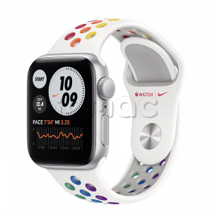 Купить Apple Watch SE // 40мм GPS // Корпус из алюминия серебристого цвета, спортивный ремешок Nike радужного цвета