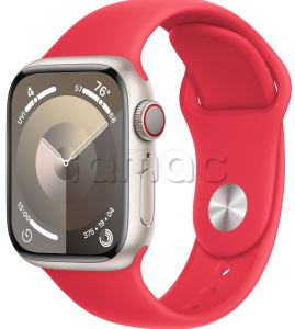 Купить Apple Watch Series 9 // 45мм GPS+Cellular // Корпус из алюминия цвета "сияющая звезда", спортивный ремешок цвета (PRODUCT)RED