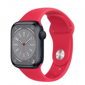 Apple Watch Series 8 // 41мм GPS // Корпус из алюминия цвета "темная ночь", спортивный ремешок цвета (PRODUCT)RED