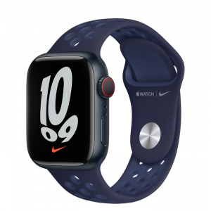 Apple Watch Series 7 // 41мм GPS + Cellular // Корпус из алюминия цвета «тёмная ночь», спортивный ремешок Nike цвета «ночной ультрамарин/мистический ультрамарин»