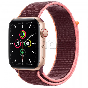 Купить Apple Watch SE // 44мм GPS + Cellular // Корпус из алюминия золотого цвета, cпортивный браслет сливового цвета (2020)