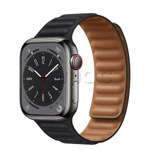 Купить Apple Watch Series 8 // 41мм GPS + Cellular // Корпус из нержавеющей стали графитового  цвета, кожаный браслет цвета "темная ночь", размер ремешка M/L