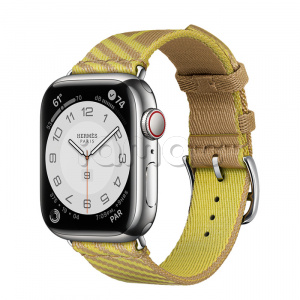 Купить Apple Watch Series 7 Hermès // 41мм GPS + Cellular // Корпус из нержавеющей стали серебристого цвета, ремешок Hermès Simple Tour Jumping цвета Kraft/Lime