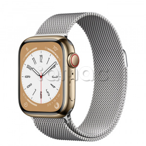 Купить Apple Watch Series 8 // 41мм GPS + Cellular // Корпус из нержавеющей стали золотого цвета, миланский сетчатый браслет серебристого цвета