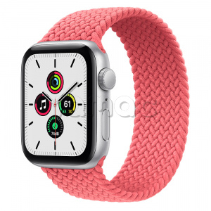 Купить Apple Watch SE // 44мм GPS // Корпус из алюминия серебристого цвета, плетёный монобраслет цвета «Розовый пунш» (2020)