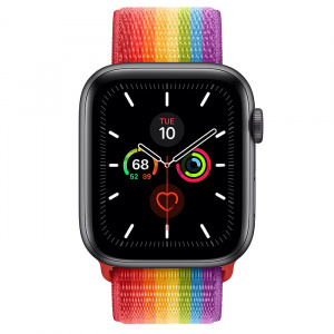 Купить Apple Watch Series 5 // 44мм GPS + Cellular // Корпус из алюминия цвета «серый космос», спортивный браслет радужного цвета