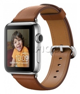 Купить Apple Watch Series 2 38мм Корпус из нержавеющей стали, ремешок золотисто-коричневого цвета с классической пряжкой (MNP72)
