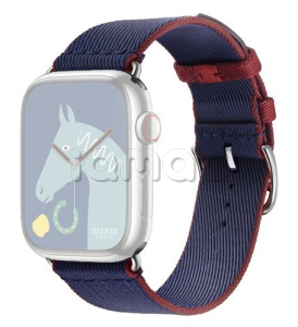 45мм Ремешок Hermès Twill Jump Single (Simple) Tour цвета Navy/Rouge H для Apple Watch