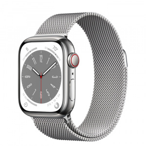 Apple Watch Series 8 // 41мм GPS + Cellular // Корпус из нержавеющей стали серебристого цвета, миланский сетчатый браслет серебристого цвета
