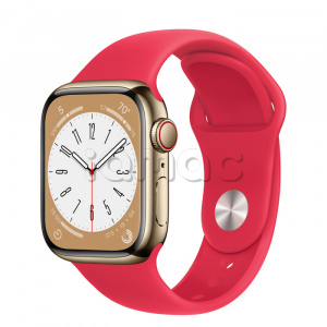 Купить Apple Watch Series 8 // 41мм GPS + Cellular // Корпус из нержавеющей стали золотого цвета, спортивный ремешок цвета (PRODUCT)RED
