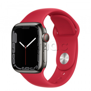 Купить Apple Watch Series 7 // 41мм GPS + Cellular // Корпус из нержавеющей стали графитового цвета, спортивный ремешок цвета (PRODUCT)RED