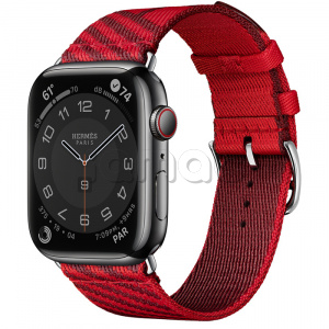 Купить Apple Watch Series 7 Hermès // 45мм GPS + Cellular // Корпус из нержавеющей стали цвета «черный космос», ремешок Hermès Simple Tour Jumping цвета Rouge de Cœur/Rouge H