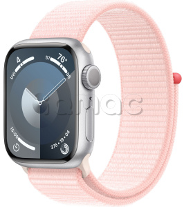 Купить Apple Watch Series 9 // 45мм GPS // Корпус из алюминия серебристого цвета, спортивный браслет светло-розового цвета