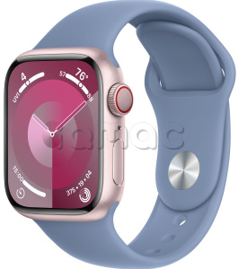 Купить Apple Watch Series 9 // 45мм GPS+Cellular // Корпус из алюминия розового цвета, спортивный ремешок цвета "синяя зима"