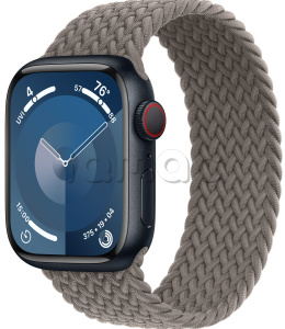 Купить Apple Watch Series 9 // 45мм GPS+Cellular // Корпус из алюминия цвета "темная ночь", плетёный монобраслет цвета "глина"
