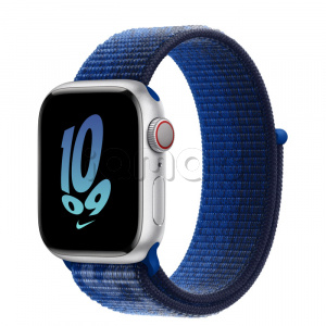 Купить Apple Watch Series 8 // 41мм GPS + Cellular // Корпус из алюминия серебристого цвета, спортивный браслет Nike цвета "королевская игра/морская полночь"