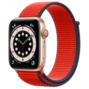 Apple Watch Series 6 // 44мм GPS + Cellular // Корпус из алюминия золотого цвета, спортивный браслет цвета (PRODUCT)RED