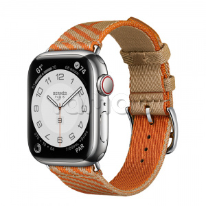 Купить Apple Watch Series 7 Hermès // 41мм GPS + Cellular // Корпус из нержавеющей стали серебристого цвета, ремешок Hermès Simple Tour Jumping цвета Kraft/Orange