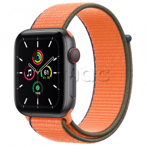 Купить Apple Watch SE // 44мм GPS + Cellular // Корпус из алюминия цвета «серый космос», cпортивный браслет цвета «Кумкват» (2020)