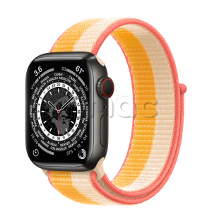 Купить Apple Watch Series 7 // 41мм GPS + Cellular // Корпус из титана цвета «черный космос», спортивный браслет цвета «спелый маис/белый»