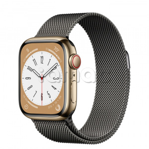 Купить Apple Watch Series 8 // 41мм GPS + Cellular // Корпус из нержавеющей стали золотого цвета, миланский сетчатый браслет графитового цвета