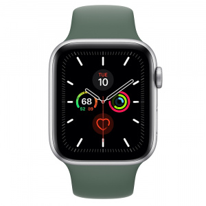 Купить Apple Watch Series 5 // 44мм GPS // Корпус из алюминия серебристого цвета, спортивный ремешок цвета «сосновый лес»