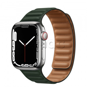 Купить Apple Watch Series 7 // 41мм GPS + Cellular // Корпус из нержавеющей стали серебристого цвета, кожаный браслет цвета «зелёная секвойя», размер ремешка M/L