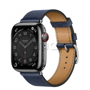 Купить Apple Watch Series 7 Hermès // 41мм GPS + Cellular // Корпус из нержавеющей стали цвета «черный космос», ремешок Single Tour цвета Navy