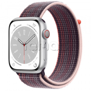 Купить Apple Watch Series 8 // 45мм GPS + Cellular // Корпус из алюминия серебристого цвета, спортивный браслет цвета "бузина"
