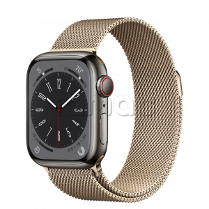 Купить Apple Watch Series 8 // 41мм GPS + Cellular // Корпус из нержавеющей стали графитового цвета, миланский сетчатый браслет золотого цвета