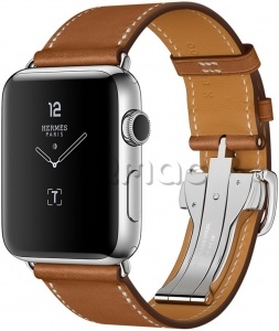 Купить Apple Watch Series 2 Hermès 42мм Корпус из нержавеющей стали, ремешок Simple Tour из кожи Barenia цвета Fauve с раскладывающейся застёжкой