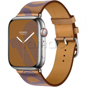 Купить Apple Watch Series 7 Hermès // 45мм GPS + Cellular // Корпус из нержавеющей стали серебристого цвета, ремешок Single Tour Circuit H цвета Biscuit/Bleu Électrique