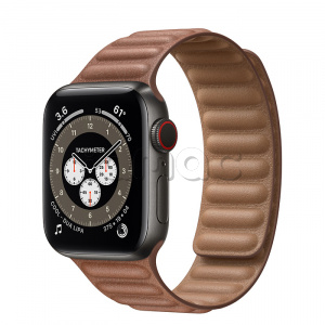 Купить Apple Watch Series 6 // 40мм GPS + Cellular // Корпус из титана цвета «черный космос», кожаный браслет золотисто-коричневого цвета, размер ремешка S/M