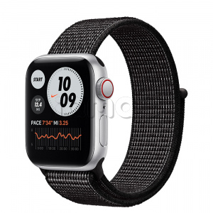 Купить Apple Watch SE // 40мм GPS + Cellular // Корпус из алюминия серебристого цвета, спортивный браслет Nike чёрного цвета (2020)