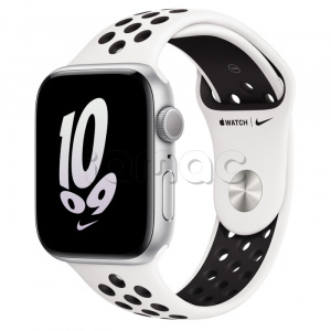 Купить Apple Watch SE // 44мм GPS // Корпус из алюминия серебристого цвета, спортивный ремешок Nike цвета «Чистая платина/чёрный»