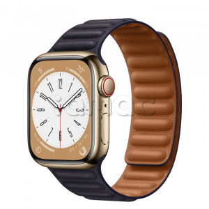 Купить Apple Watch Series 8 // 41мм GPS + Cellular // Корпус из нержавеющей стали золотого цвета, кожаный браслет чернильного цвета, размер ремешка S/M