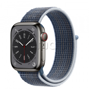 Купить Apple Watch Series 8 // 41мм GPS + Cellular // Корпус из нержавеющей стали графитового цвета, спортивный браслет цвета "синий шторм"