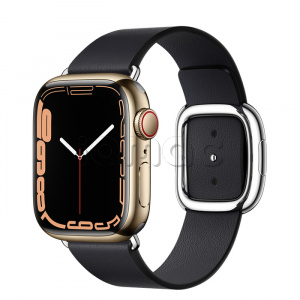 Купить Apple Watch Series 7 // 41мм GPS + Cellular // Корпус из нержавеющей стали золотого цвета, ремешок цвета «тёмная ночь» с современной пряжкой (Modern Buckle), размер ремешка S