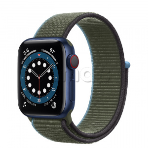 Купить Apple Watch Series 6 // 40мм GPS + Cellular // Корпус из алюминия синего цвета, спортивный браслет цвета «Зелёные холмы»