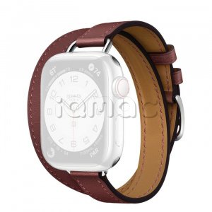 41мм Ремешок Hermès Double Tour Attelage из кожи Swift цвета Rouge H для Apple Watch