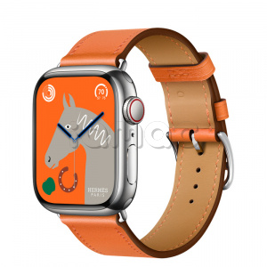 Купить Apple Watch Series 8 Hermès // 41мм GPS + Cellular // Корпус из нержавеющей стали серебристого цвета, ремешок Single Tour цвета Orange